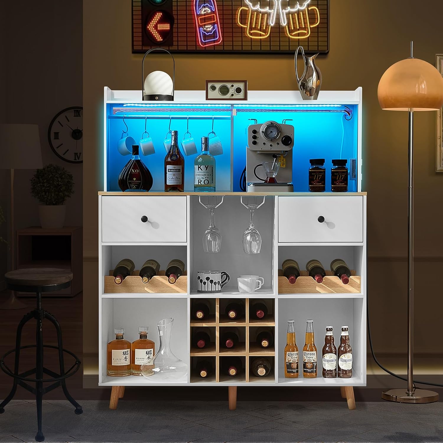 خزانة بار للنبيذ مع منفذ طاقة  - مراجعة Home Bar Shelves وسعره
